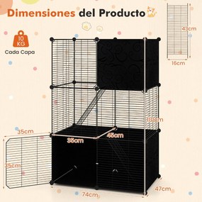 Gaiola grande para gatos 74 x 47 x 110 cm (ACESSORIOS NÃO INCLUIDOS) de 3 níveis de arame metálico para interiores Parque desmontável com 2 rampas Pre
