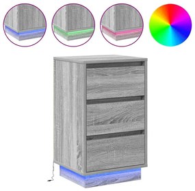 Armário de cabeceira com LED Cinza Sonoma 39x34.5x65 cm Madeira engenh