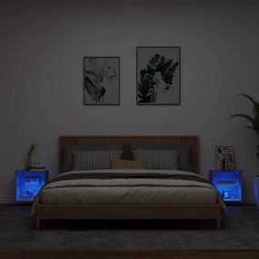 Mesas de cabeceira de parede com luzes LED 2pcs cinzento sonoma