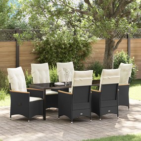 vidaXL Conjunto de Jantar de Jardim de 7 Peças com Almofadas Preto Rattan Poli