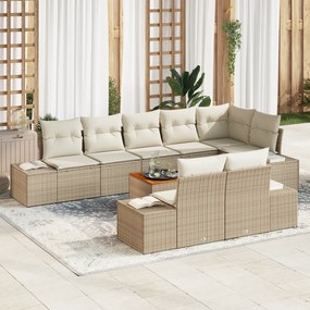 vidaXL Conjunto de Sofá de Jardim de 9 Peças com Almofadas Bege Polirattan Acácia
