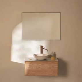 Conjunto De Móvel De Casa De Banho Suspenso Em Madeira De Freixo Tedrik Castanho Fresno & Cimento Redondo Branco Ø40 Cm Zavion & Led - Sklum