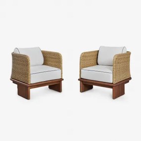 Pack De 2 Poltronas De Jardim Em Rattan E Madeira De Acácia Famara Castanho-acácia Escuro - Sklum