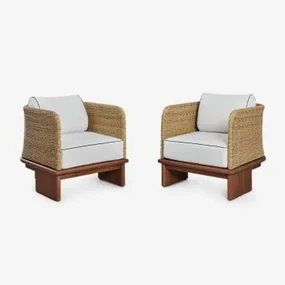 Pacote De 2 Poltronas De Jardim Famara Em Rattan E Madeira De Acácia Castanho Acácia - Sklum