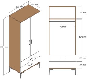 Guarda-roupa Kumsal T – Nogueira – 80x47,5x201,4 cm