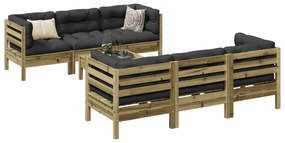 vidaXL 7 pcs conjunto sofás de jardim c/ almofadões pinho impregnado