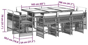 11 pcs conjunto de jantar p/ jardim c/ almofadões vime PE preto