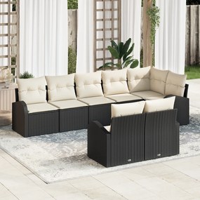 Conjunto de Sofá de Jardim de 8 Peças com Almofadas Preto Rattan Polié