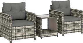 Outsunny Conjunto de Jardim Exterior 3 Peças em Resina Trançada Mesa e 2 Poltronas com Almofadas, 62x65x75cm, Cinza Claro | Aosom Portugal