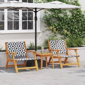 Conjunto de Cadeiras de Jardim vidaXL com Mesa 3 pcs Preto e Branco em Madeira de Acácia