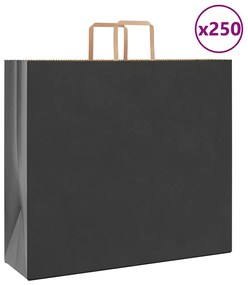 vidaXL Sacos de papel 250 unid com alças preto 54x15x49 cm