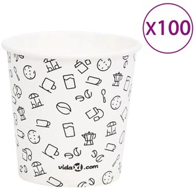 vidaXL Copos de café papel 120 ml 100 pcs branco e preto