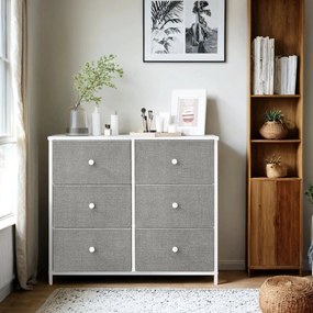 Cómoda, armário, 6 gavetas em tecido 30 x 80 x 71 cm cinza-branco