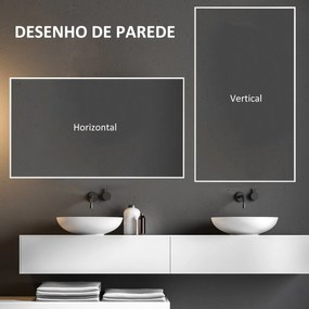 Espelho de Casa de Banho Retangular 104x60cm Espelho de Parede Decorativo e Moderno com Estrutura de Madeira para Dormitório Corredor Entrada Branco