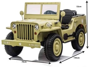 Jeep elétrico para Crianças US ARMY 4X4, três assentos, MP3 player com entrada USB / SD, suspensão em todas as rodas, luzes LED, pára-brisa dobrável,