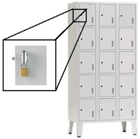Cacifos Metálicos Triplo Cinza 15 Cacifos 1900x900x500mm Cadeado Metálico