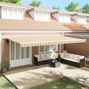 vidaXL Toldo Retrátil Listras Laranja / Cinza / Azul 600 × 300 cm