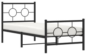 Estrutura de cama com cabeceira e pés 75x190 cm metal preto