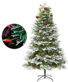 Árvore de Natal com pinhas pré-iluminada 195 cm PVC e PE verde