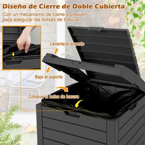 Conjunto de 2 Caixotes do Lixo para Exterior, 40 x 40 x 86 cm, Com Bandeja para Líquidos, Preto