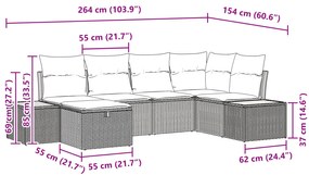 Conjunto de Sofá de Jardim 6 Peças com Almofadas Preto Polirattan