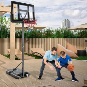 Cesto de basquetebol com altura regulável 1,3-3,05 m com rodas e base recarregável para crianças e adultos Preto