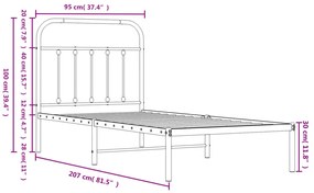 Estrutura de cama com cabeceira 90x200 cm metal preto
