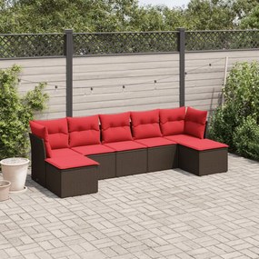 vidaXL 7 pcs conjunto de sofás jardim c/ almofadões vime PE castanho