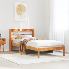 Estrutura cama c/ cabeceira 100x200cm pinho maciço castanho-mel