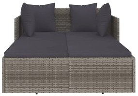 Espreguiçadeira com almofadões cinzentos 182x118x63 cm vime PE