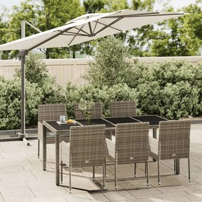 vidaXL 7 pcs conjunto de jantar p/ jardim c/ almofadões vime PE cinza