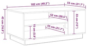 Mesa de Centro em Carvalho Preto 102x55x43 cm Feita de Madeira de Enge
