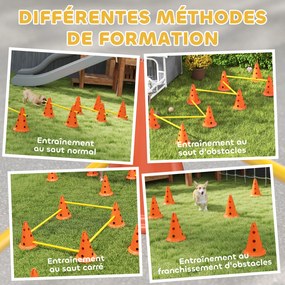 Conjunto de agilidade para cães de 6 peças, pista de obstáculos com altura ajustável e saco de transporte, laranja