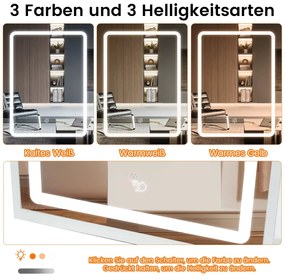 Toucador Portugal com Espelho LED Deslizante – 80x30x130 cm – 4 Gaveta