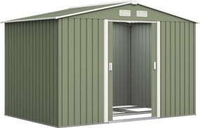 Outsunny Abrigo de Jardim Abrigo Metálico para Armazenamento de Ferramentas com Base de Reforço 4,83m² 277x195x192 cm Verde Claro | Aosom Portugal