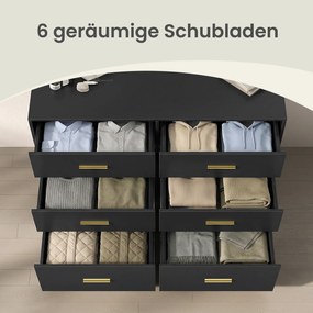 Cómoda com 6 gavetas 40 x 119 x 78 cm, armário de arrumação Preto