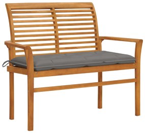 vidaXL Banco de jardim c/ almofadão cinzento 112 cm teca maciça