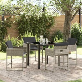 vidaXL Conjunto de Jantar de Jardim de 5 Peças com Almofadas Cinza Claro de Rattan Poliéster