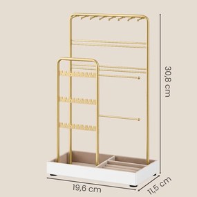 Armazenamento de joias, porta-joias, armação metálica 11,5 x 19,6 x 30,8 cm dourado