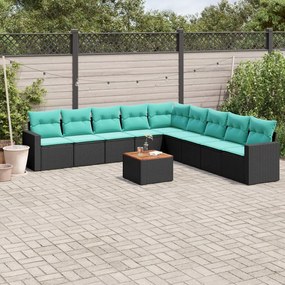 vidaXL 10 pcs conjunto de sofás p/ jardim c/ almofadões vime PE preto