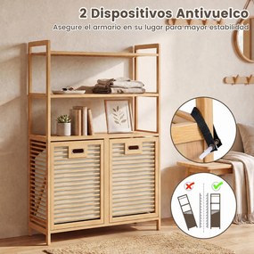 Móvel para Roupa Suja, 80 x 30 x 110 cm, 2 Cestas Removíveis, Natural