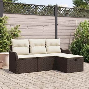 vidaXL Conjunto de Sofá de Jardim de 4 Peças com Almofadas Marrom Poli-rattan