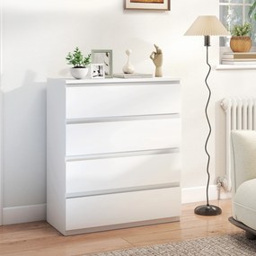 Cómoda com 4 gavetas 80 x 39 x 95 cm,, móvel de arrumação de linhas simples para o quarto, interior, em aglomerado branco