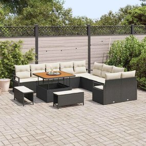 Conjunto de Sofá de Jardim 13 Peças com Almofadas Preto Rattan Poliléc