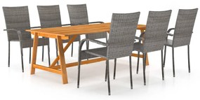 vidaXL 7 pcs conjunto de jantar para jardim cinzento