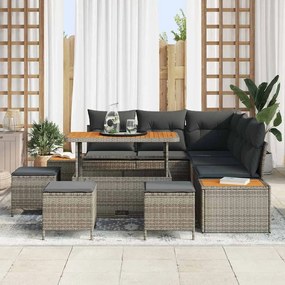 Conjunto de Sofá de Jardim vidaXL 9 Peças com Almofadas Rattan Polipro