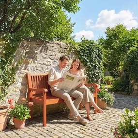 Banco de Jardim em Madeira Banco de Exterior de 2 Lugares com Capa Impermeável Encosto Ergonómico 125x62x90 cm Castanho Claro