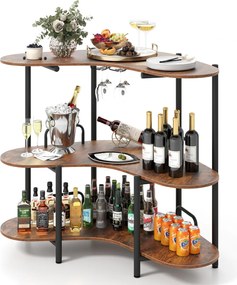 Mesa de Bar com Suportes para Copos e Estantes Bar Industrial com Estrutura Metálica 120 x 66 x 102 cm Castanho