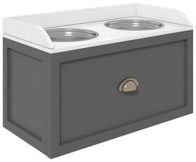 PawHut Comedouro Elevado para Cães com 2 Tigelas 2000ml de Aço Inoxidável Gaveta Oculta com Suporte de Madeira 60x30x36cm Cinza | Aosom Portugal