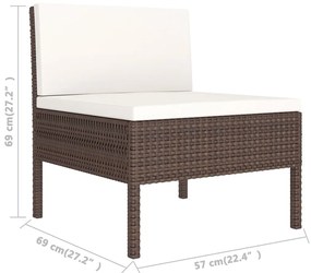 11 pcs conjunto lounge jardim c/ almofadões vime PE castanho